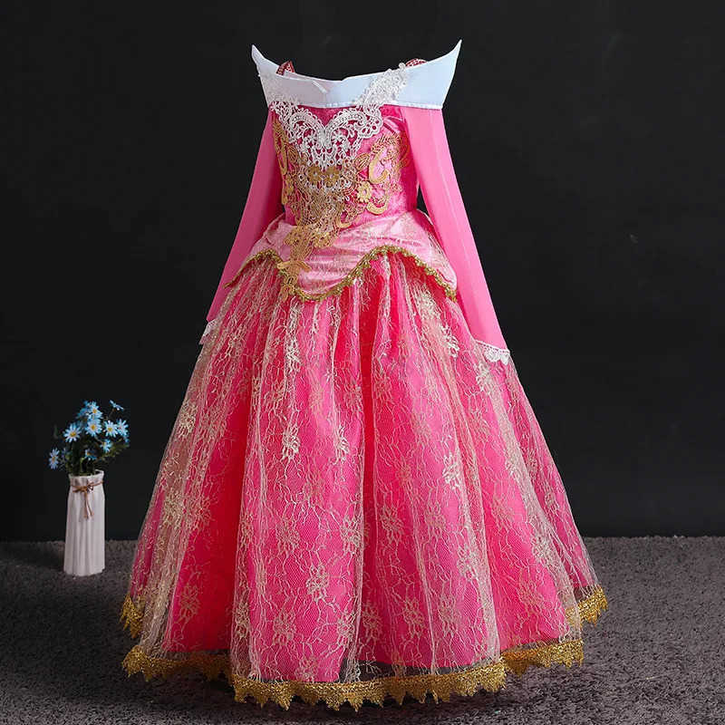 Disney Luxury Girls Princess Costume Ball Gown Dress Fancy Birthday Carnival Party Off Shoulder Golden Applique Children Outfits Dress X250408