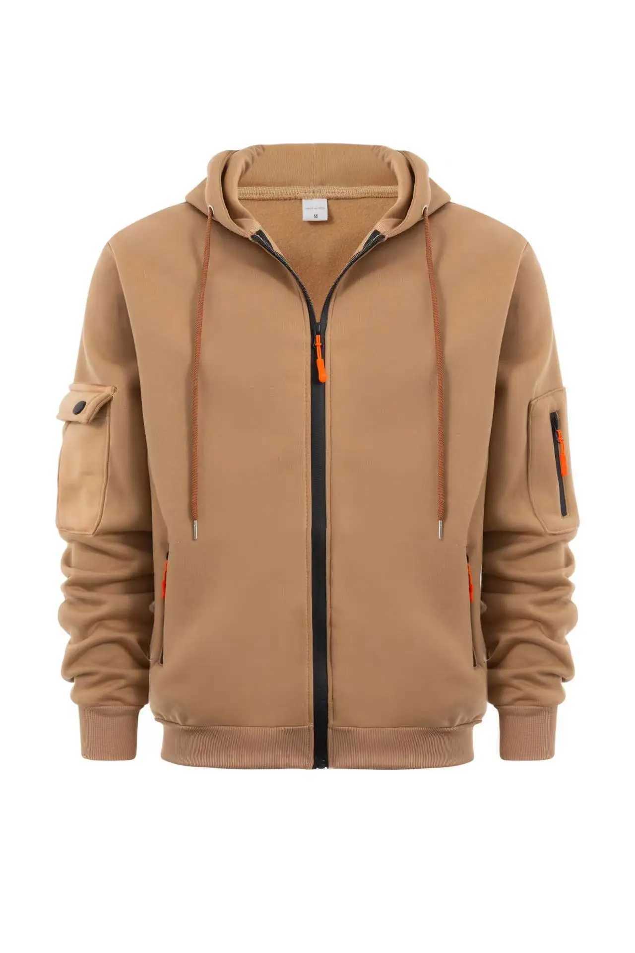 Mens Hoodie 2025 Spring/Summer Zipper Arm Pocket Cardigan Mens Sports Casual Zipper Hoodie Coat W250408