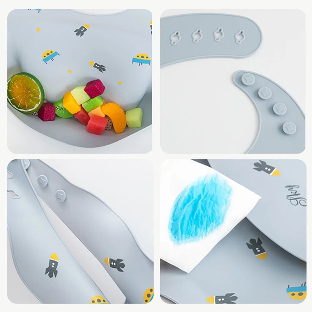 Baby Bibs Waterproof Soft Silicone Scarf Rocket Print Adjustable Bibs Burp Cloths Baby Feeding Aprons Kids Eating Accessories 250408