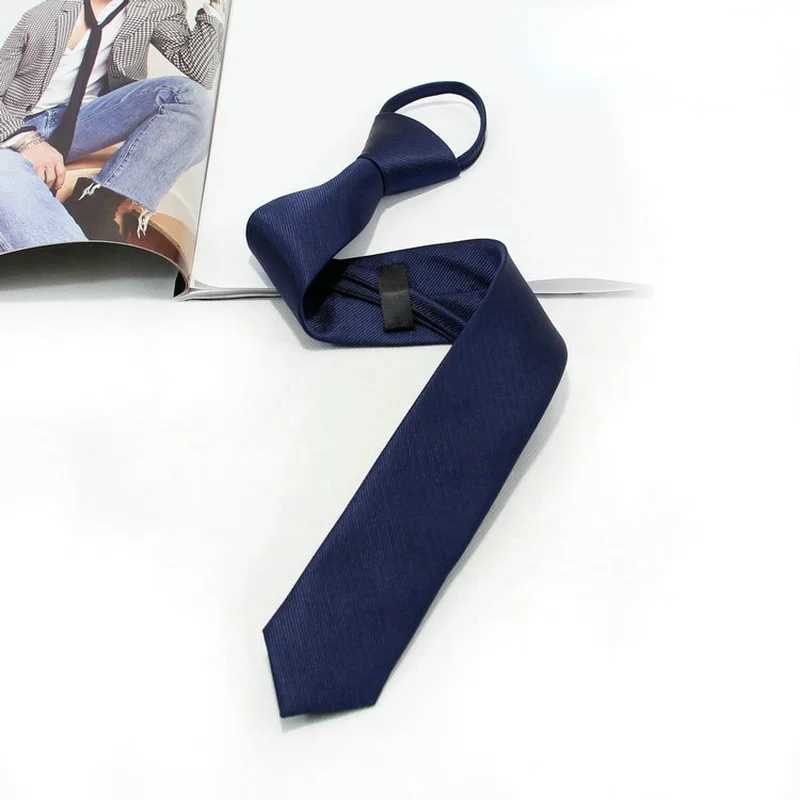 5cm Pre-tied Neck Tie Mens Skinny Zipper Ties Red Black Blue Solid Color Slim Narrow Bridegro Party Dress Necktie Student Girl X250407