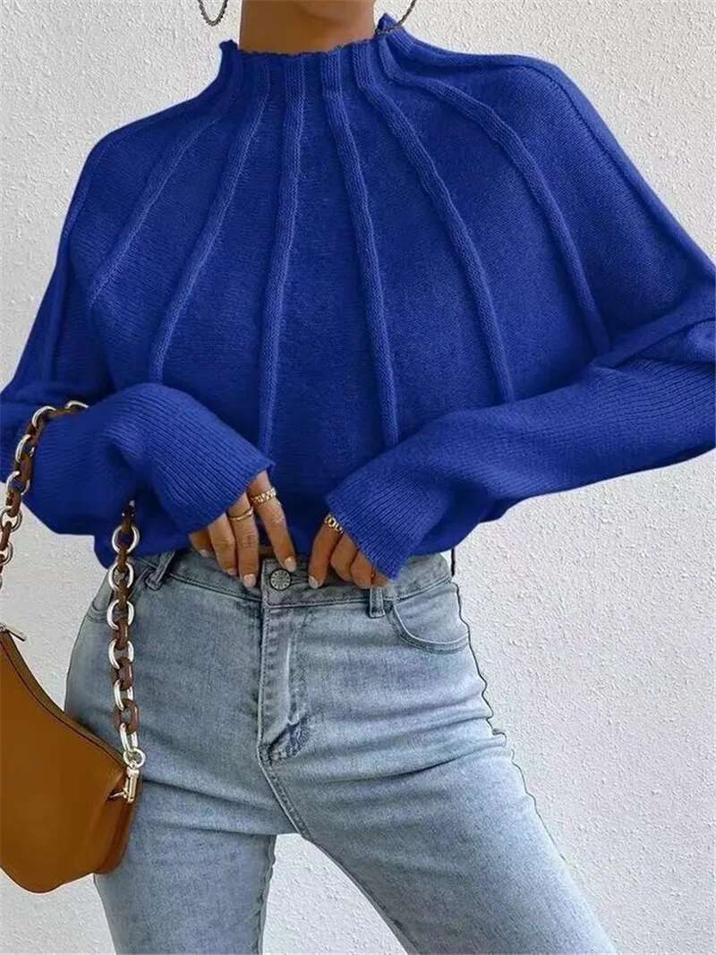 Kintted Pullover Batball Sweater For Women Solid Round Neck Long Sleeve Top New T-Shirt Loose Spider Web Short Knitwear