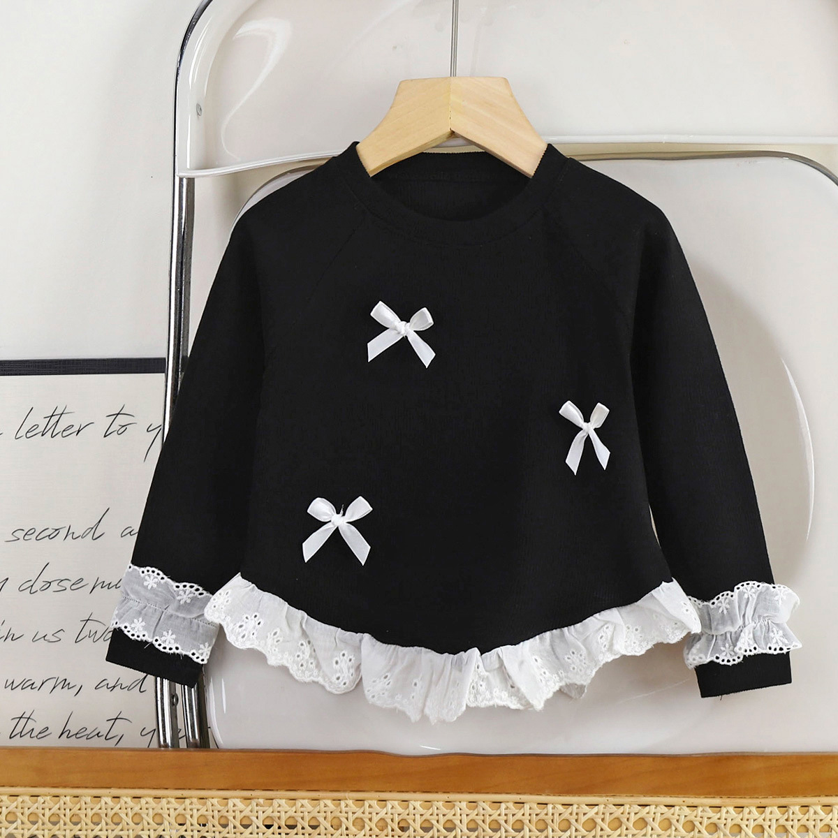 Ddmyshoesvip Girls Long Sleeved T Shirt New Style Bow Lace Western Korean Spring And Autumn Bottom Shirt Children S Clothing
