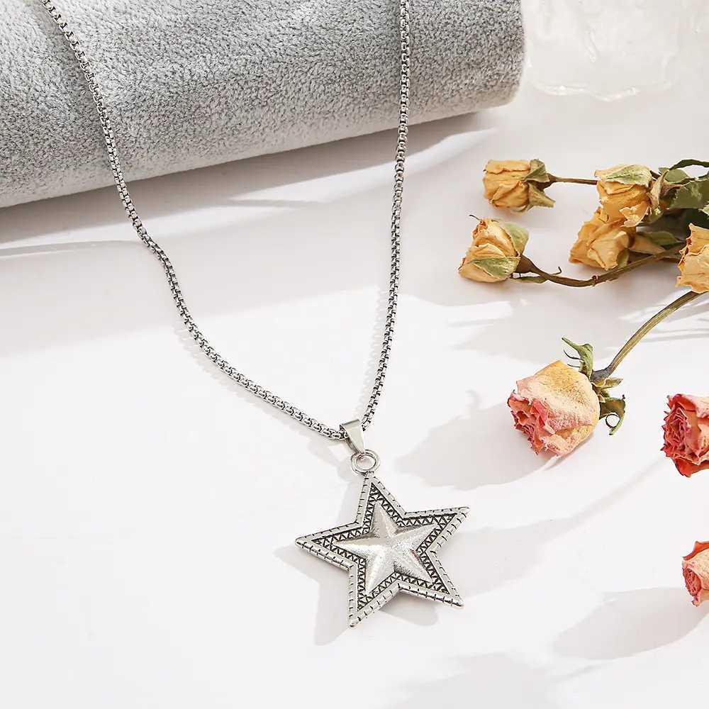 New Fashion Creative Simple Hip Hop Boy Temperament Trendy Brand Casual Personty Punk Five Pointed Star NecklaceC250407