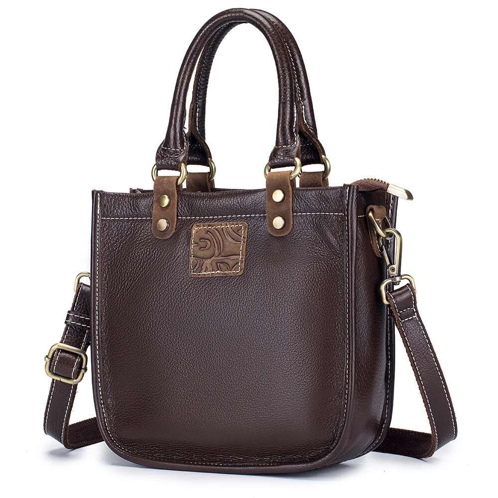 Genuine Leather Women's Retro Fashion Handheld Small Bucket Tote Ladies' Shoulder Crossbody Bag High Quality
