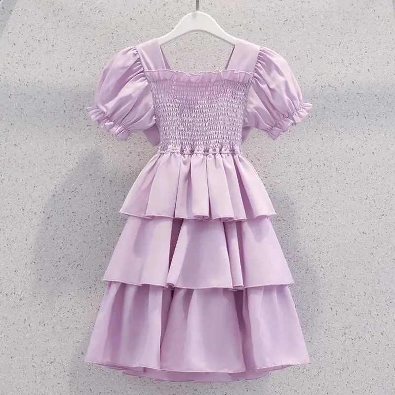 spring summer Kids white Dresses Child Clothes Teenager Girls Daily Wear backless ball gown layered dress 4 6 8 6 9 12 year 250408