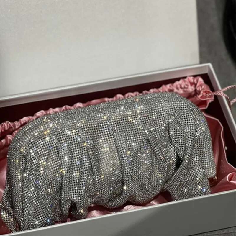 Shiny Sier Rhie Clutch Bags Women 2023 Designer Trending Boutique Folds Crystal Purses And Handbags Wedding Party
