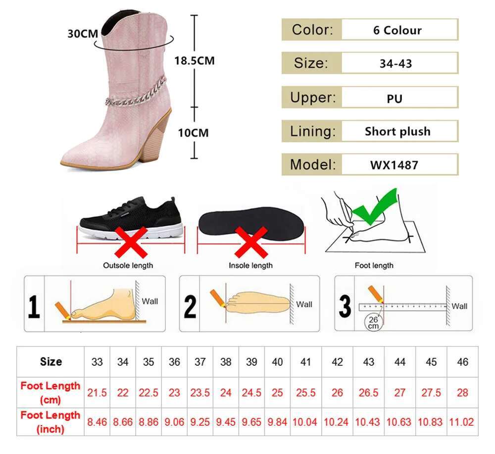 New Ankle Boots Cowboy For Women Wedge High Heel Chunky Snake Print Chain Zip Western Cowgirl Boots Pink