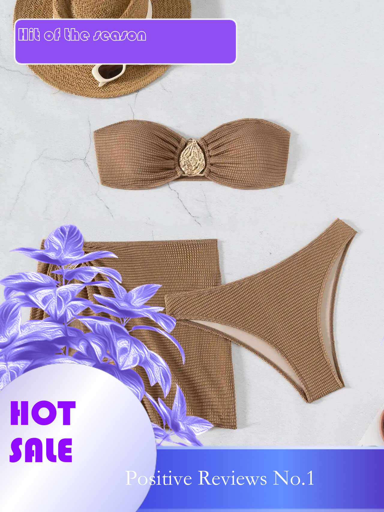 Dongdumaoyi Sexy Bandeau Bikini Women Coffee Metal Water Droplet Ornament Push Up Mesh Skirt Piece Swimsuit Beach Bathing Suit Swimwear