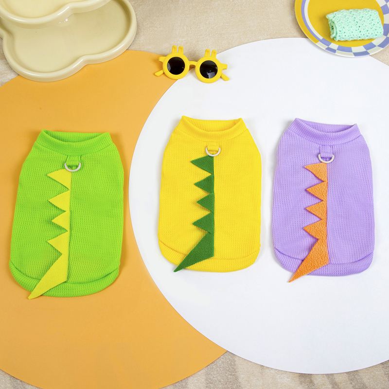 Dog Shirts Elastic Mesh Pet Shirts Little Dinosaur Dog T-Shirt Puppy Dog Sleeveless Vest Lightweight Cool Pet Clothing for Small Medium Dogs Summer Ap