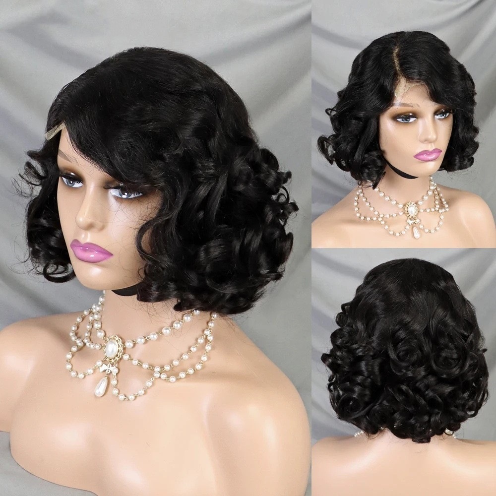 Body Wave Short Wigs Human Hair 4X4 Bob Wig Lace Front H
