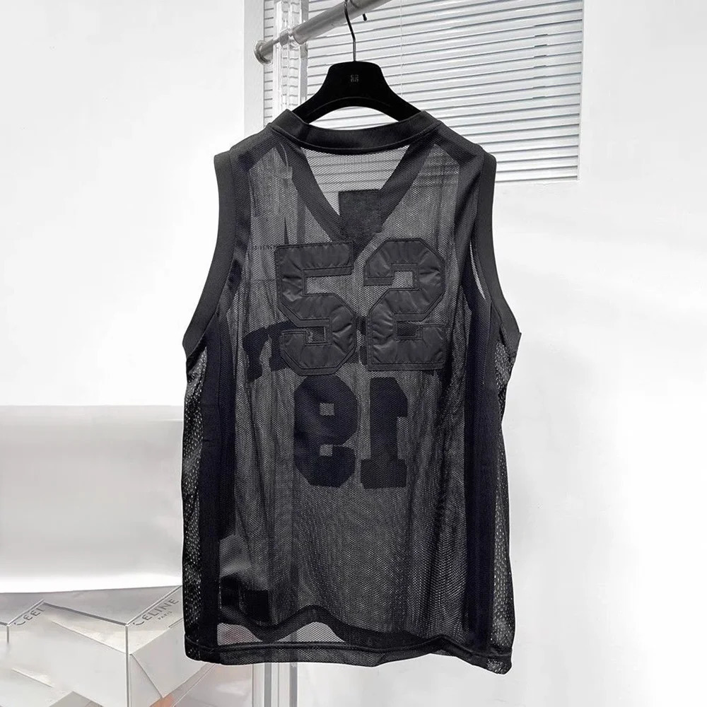 Mens Vest Digital Embroidery Semi Transparent Mesh Sleeveless Vest Summer Casual Sexy Youth trend Top Mens Clothing Unisex 250403