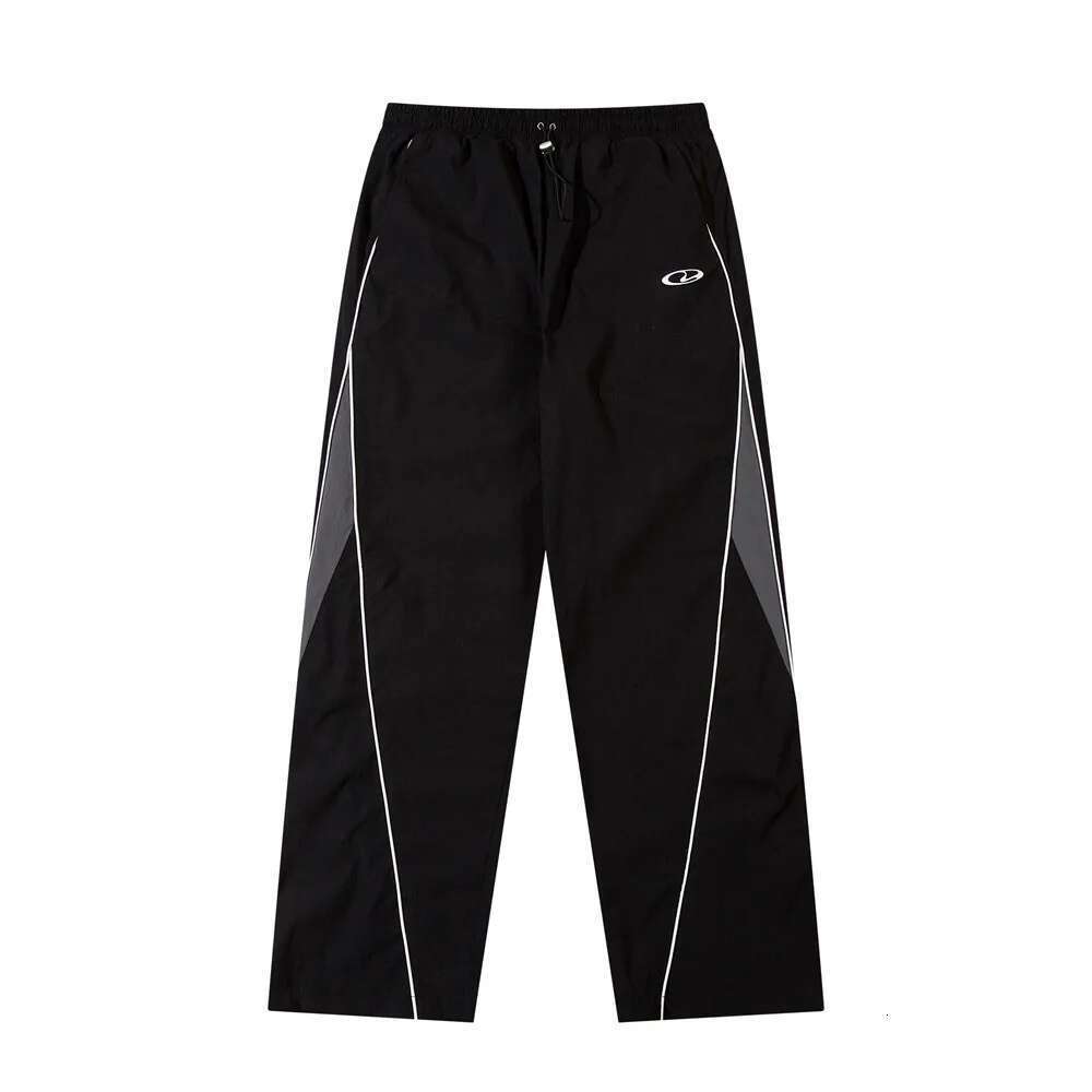 Contrast Paneled Pants Mens Summer Streetwear Elastic Waist Loose Straight Sports Trousers Men