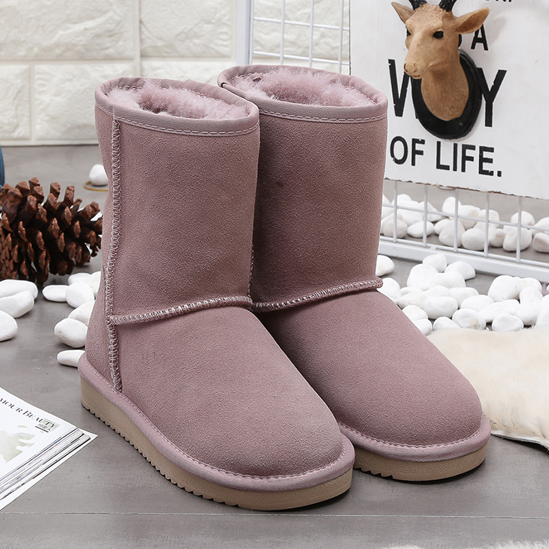 Designer shoes winter new high quality genuine cowhide affordable luxury boots keep warm outdoor non-slip snow boots for woman black grey red pink cof