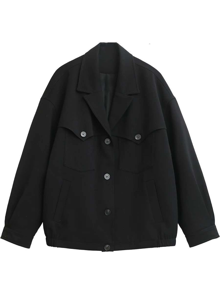 CHIC VEN Streetwear Womens Jacket Casual Solid Black Loose Coat Single Chest Short Spring Autumn 250407