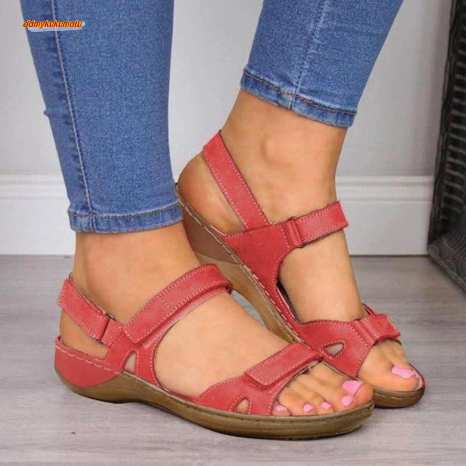 Summer Cool Flat Air Permeable Open Toe Design Sandal for Senile Women Size 35-43 ddmykukumalu