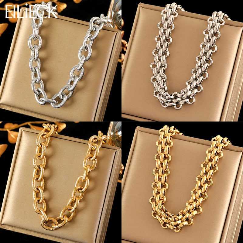 EILIECK 316L stainless steel gold and silver thick chain necklace for women fashionable Cuban necklace waterproof jewelry gift Y250408