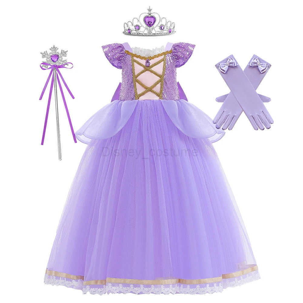 Disney Princess Girl Dress Purple Costume Vestido Luxury Birthday Party Ball Gown Child Girl Clothing Fancy Halloween Carnival X250408