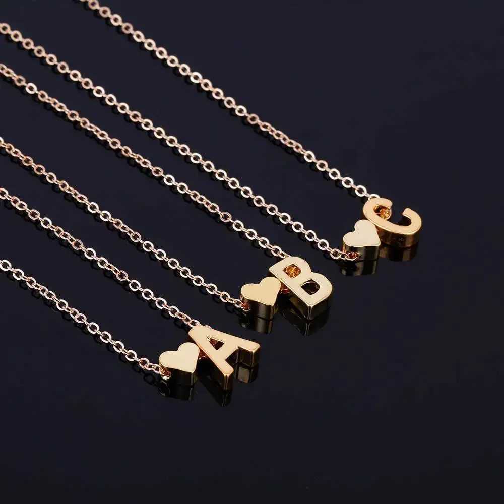 XINYI Fashion Tiny Heart Dainty Initial Necklace Gold Silver Color Letter Name Choker For Women Pendant Jewelry GiftC250407