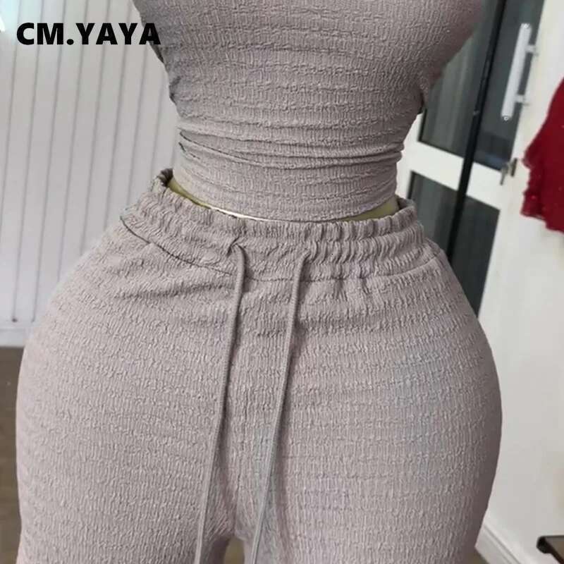 Cm.Yaya Fiess Women's Set Sleeveless Tops And Wide Leg Pants 2025 Active Street Summer Two 2 Piece Sets Outfit Tracksuits