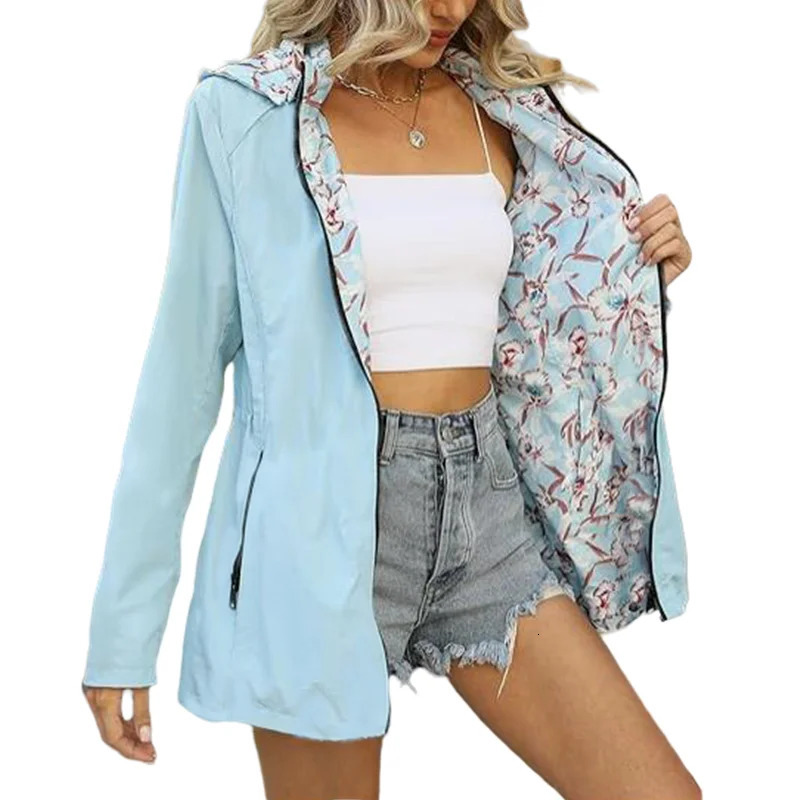 Womens autumn hooded jacket reversible printed casual with pockets multicolor streetwear S2XL matching clothing 250407