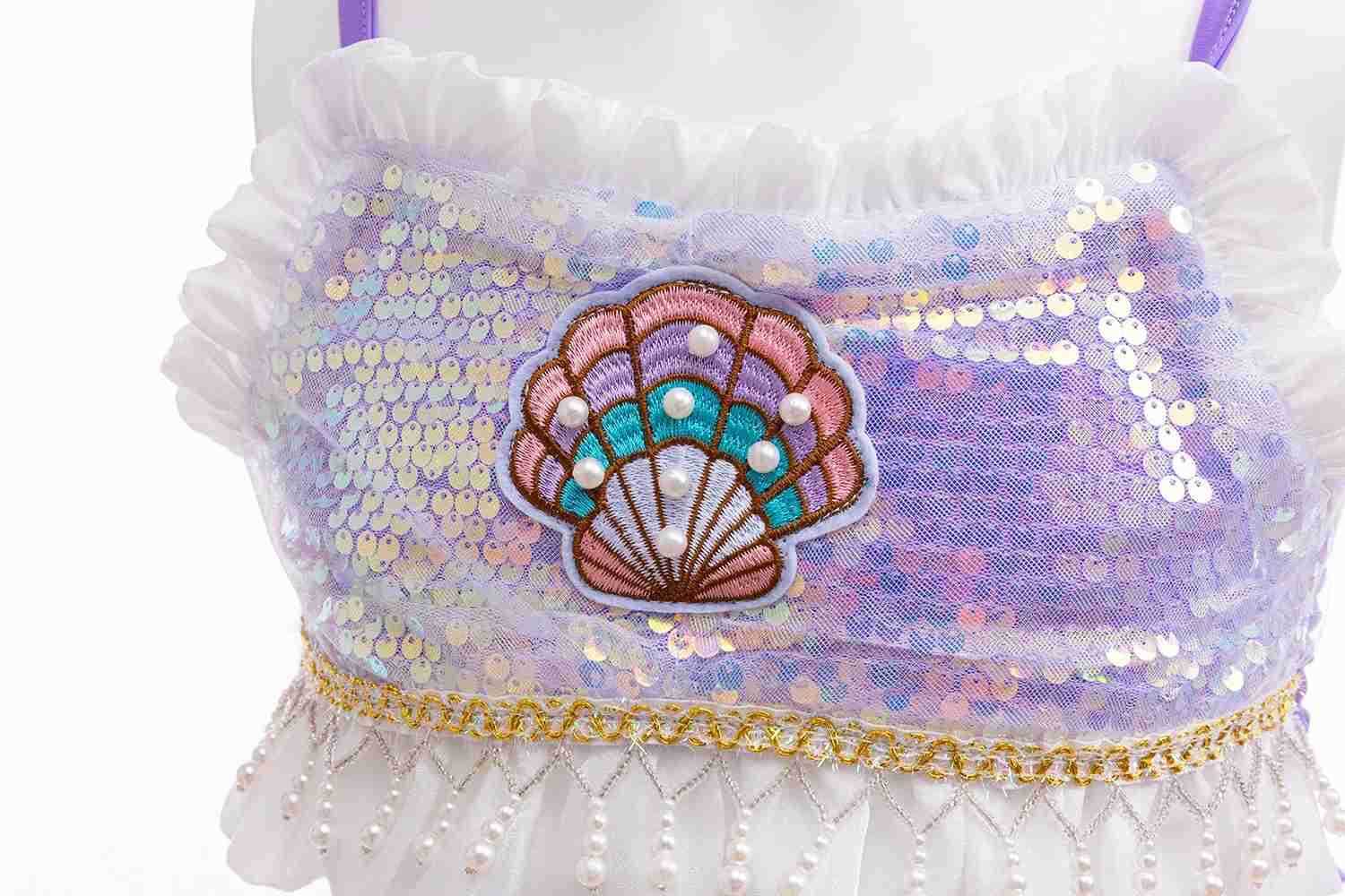 Disney Summer New Ariel Princess Dress Little Mermaid Mesh Sequin Dresses Girls Fishtail Children Beach Clothes Set Party Gown 2-10Yrs X250408