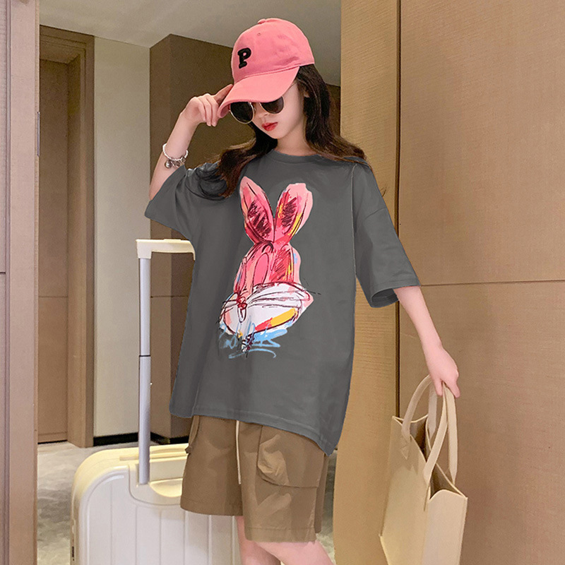 Ddmyshoesvip Girls Short Sleeved Pure Cotton Printed Round Neck Summer Loose New Style Western Style Children S T Shirt Women S Top