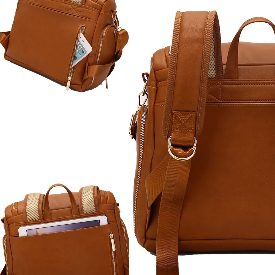 PU Leather Baby Nappy Diaper Bag BackpackChanging PadStroller StrapsInsulation bagCosmetic bag 250407