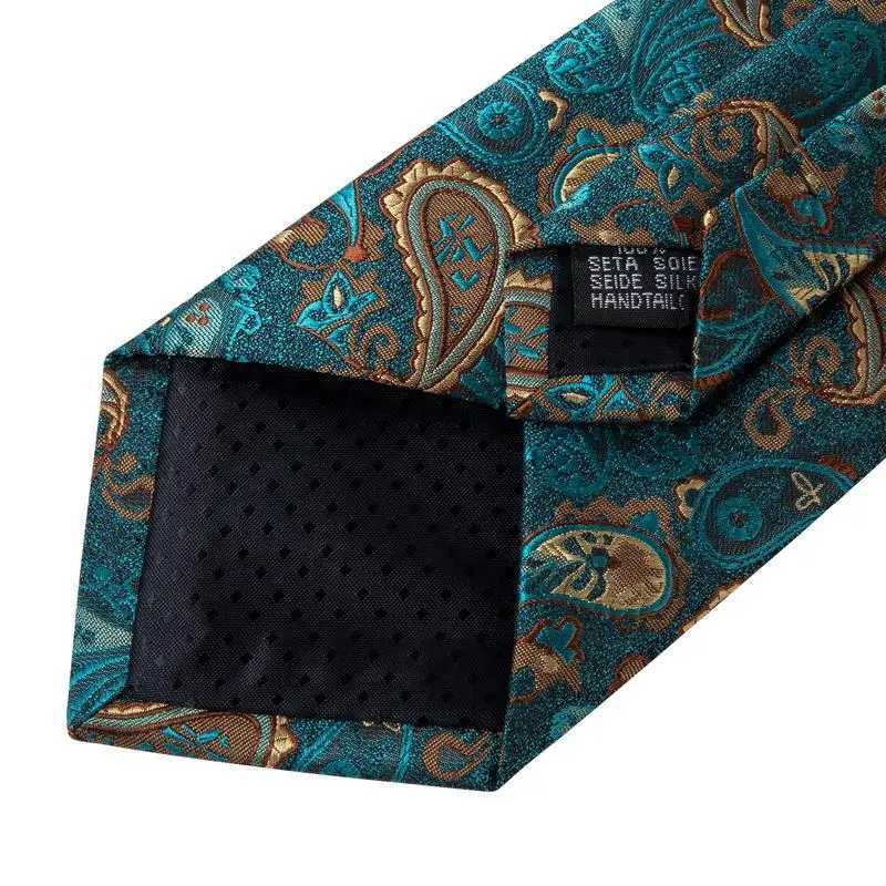Hi-Tie Luxury Gift Box Classic Paisley Teal Green NeckTie Gentle Mens Tie Handky Cufflinks Set Tie For Men Wedding High Quality X250407