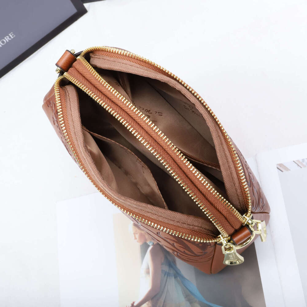 2023 New Emed Square Cowhide Handbag Crossbody Small Bag Multiple Compartments Straight Hair