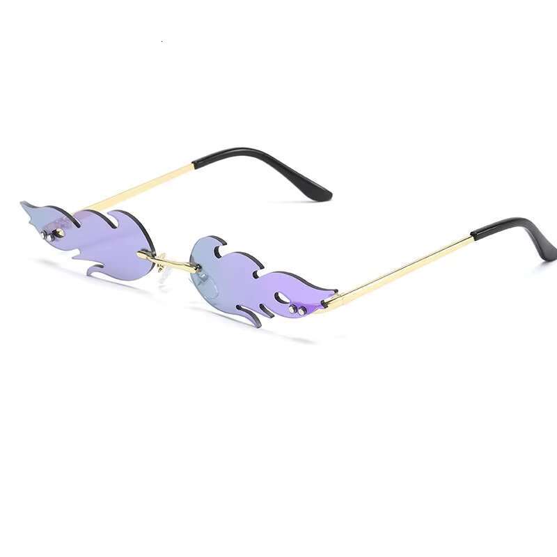 Hot Selg Personality Fire Flame Sunglasses Women Men Rimless Wave Party Sun Glasses