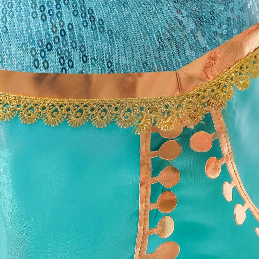 Disney Baby Girls Cosplay Jasmine Costume Aladdin Princess Dress Kids Magic Lamp Fancy Birthday Party Dresses Jasmine Clothes X2504081