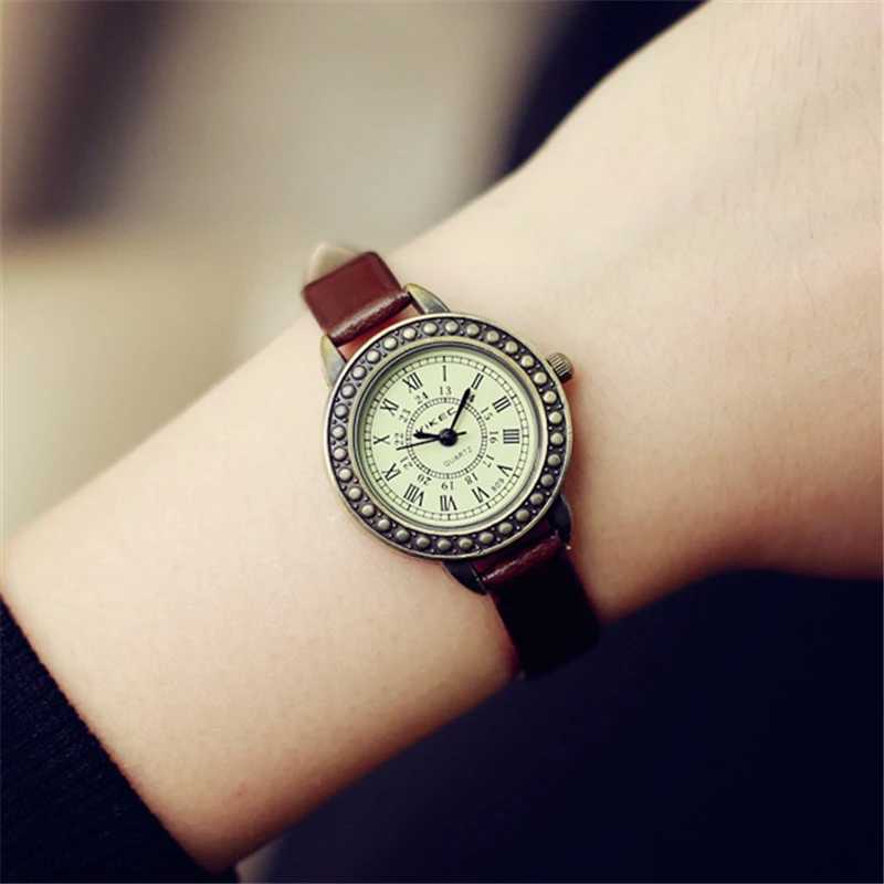 Vintage womens leather watch slim PU leather Roman proportion quartz watchT250408
