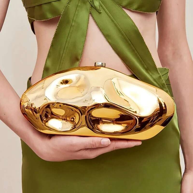 Acrylic Shell Shape Bag Gold Sier Blue Women Evening Party Cute Metal Shiny Purse Handbag 2025 Wholesale Clutch Bags