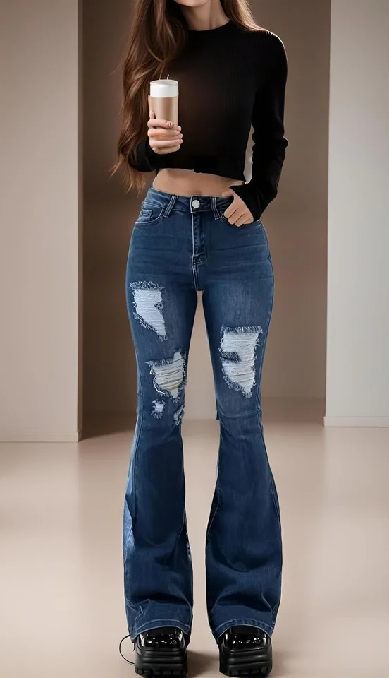 Womens Retro Slim Suitable for Spicy Girl Style Shining Jeans 250407