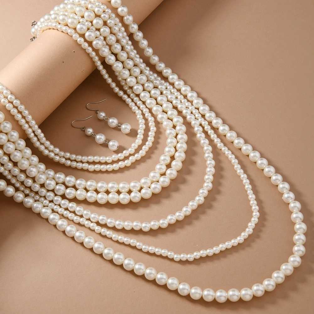 Fashiona Elegant Multi-layer Imitation Pearl Handmade Beaded Statement Necklace Women Wedding Party Accessories Sweater ChainC250407