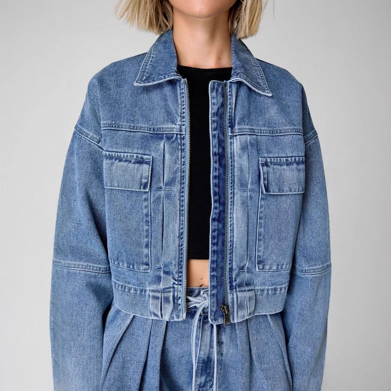 Womens Clothing Spring New Long Sleeve Denim Jacket Women's Loose Casual Multi Pocket Workwear Shorts Set