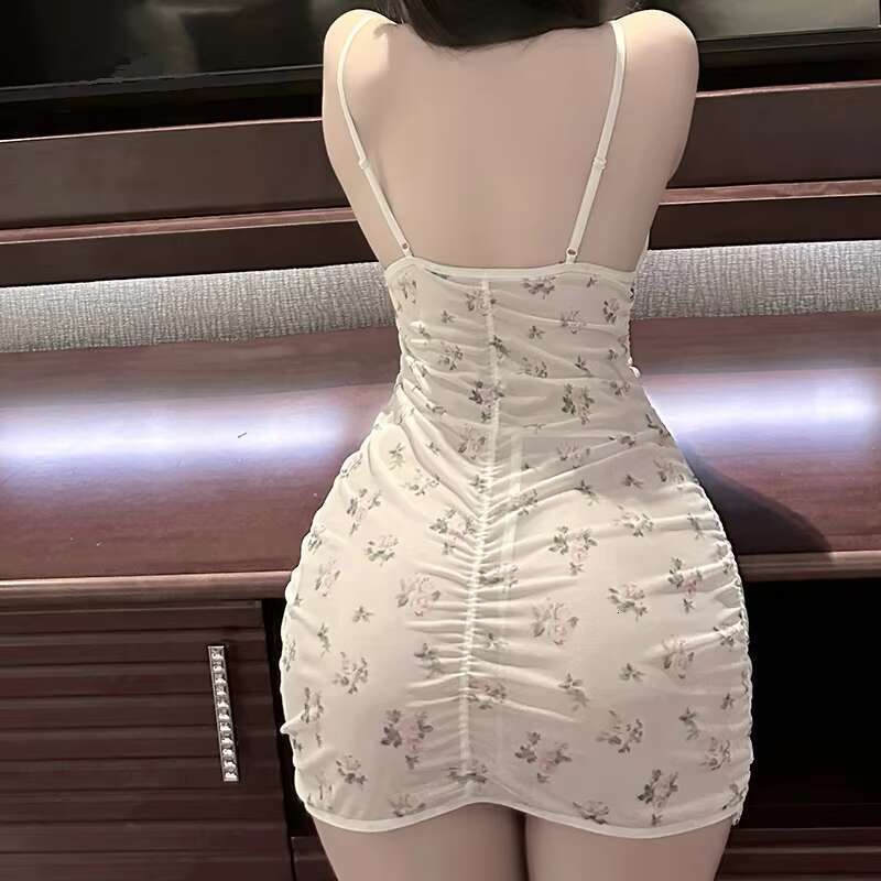 Pure Desire Large Size Women's Sexy Lace Pamas Pleated Skinny Ral Sleeping Skirt Home Dress Set Elastic Waist Breathable