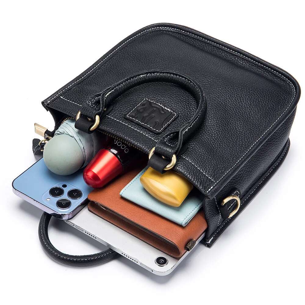 Genuine Leather Women's Retro Fashion Handheld Small Bucket Tote Ladies' Shoulder Crossbody Bag High Quality