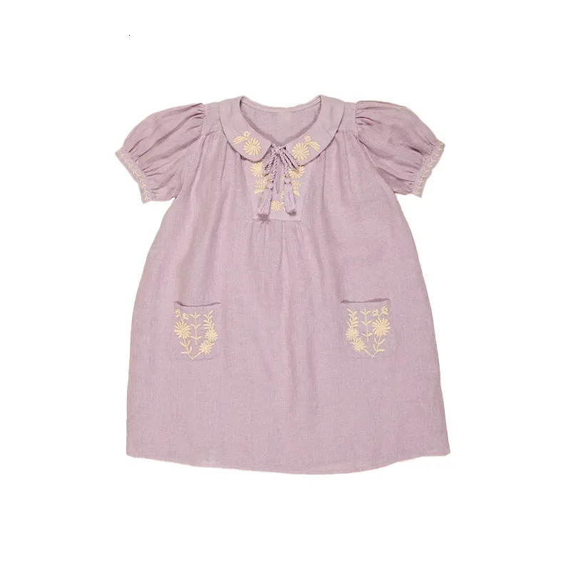Korean Childrens Clothes Girls Dress 2025 Spring Summer Baby Girl Floral Printed Embroidered Short Sleeve Princess Dresses 250408