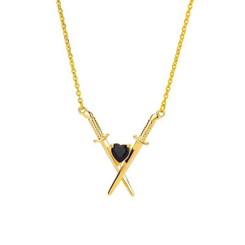 Sword and Heart Pendant Necklace for Women Vintage Gothic Gold Color Stainless Steel Necklaces Couple Wedding Aesthetic JewelryC250407