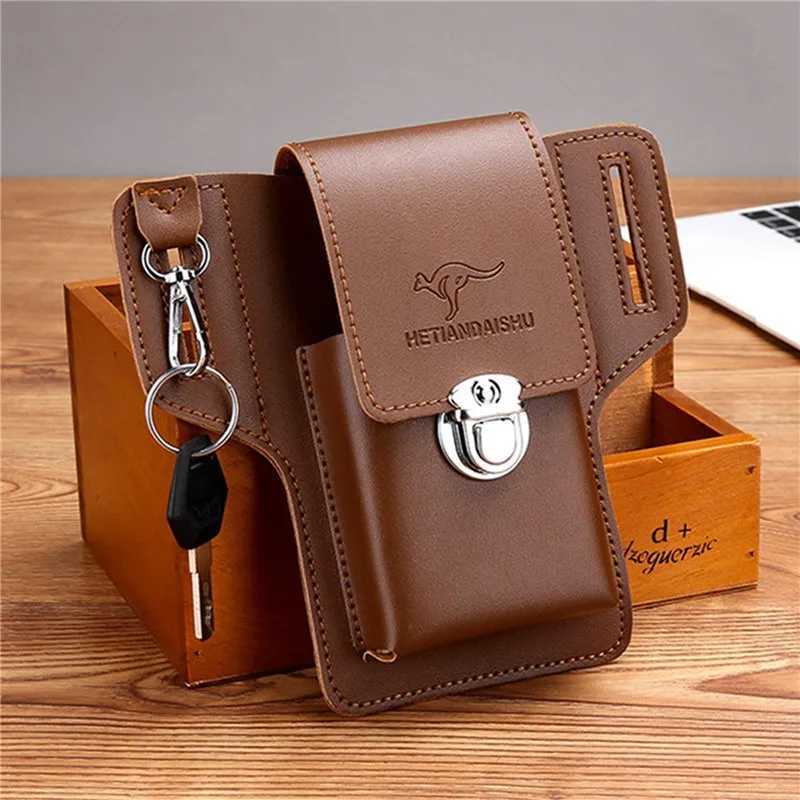 Leather mobile phone bag set mens fan-shaped bag key vertical summer mens work website waist bag wearing waist belt around. Z250407