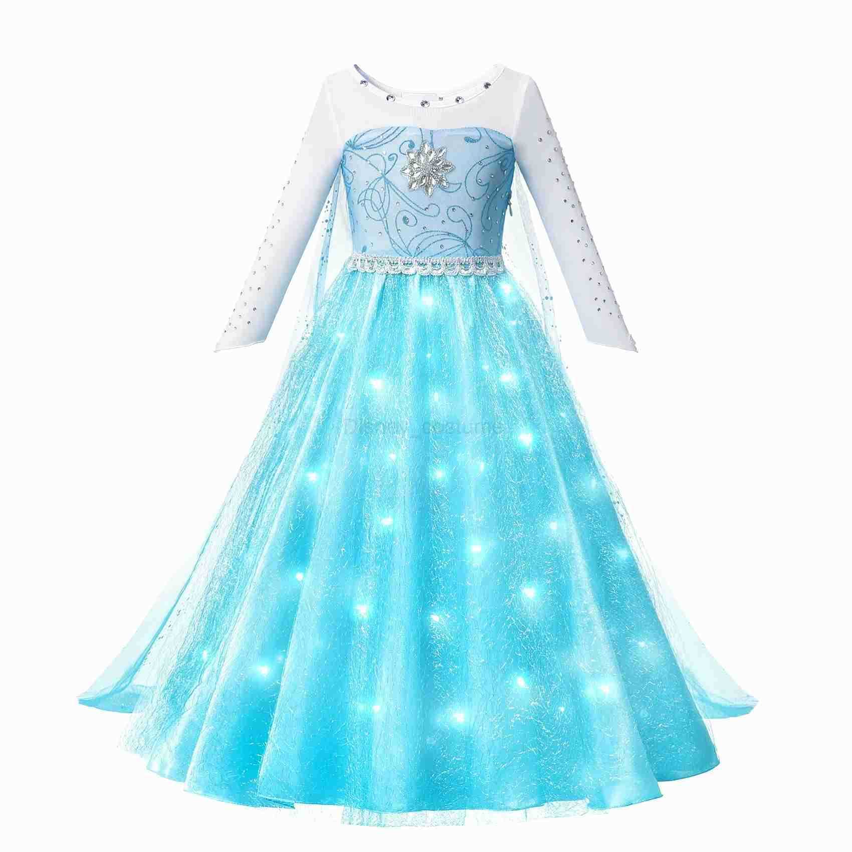 Disney Elsa Snow Queen Princess Girl LED Light Up Dress Halloween Carnival Costume Party Childrens Role Playing Childrens Clothing X250408