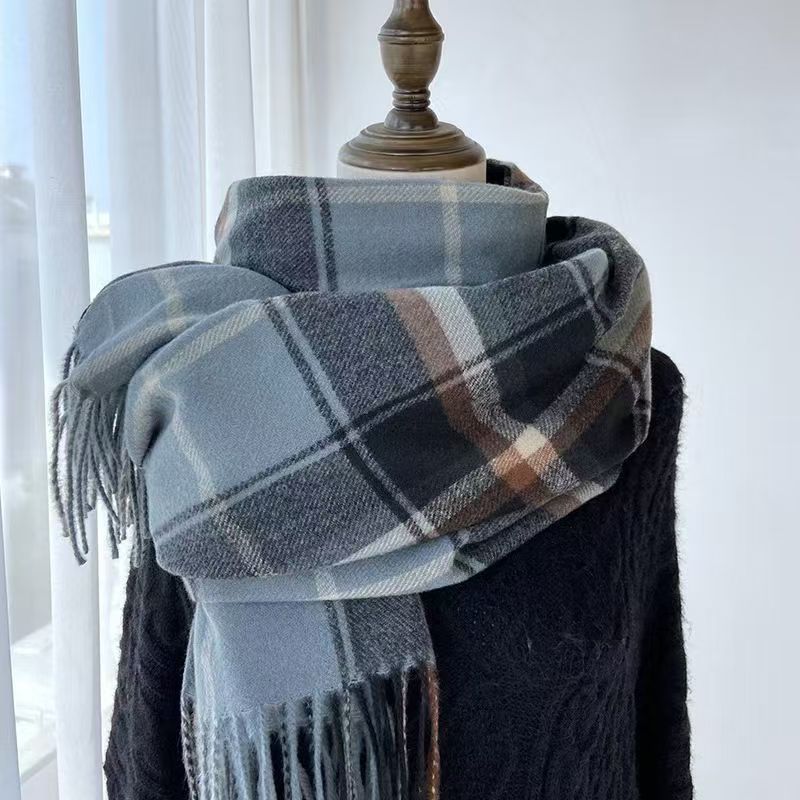T437 plaid scarf Korean version of winter cashmere autumn and winter thick warm all-match scarf shawl student couple