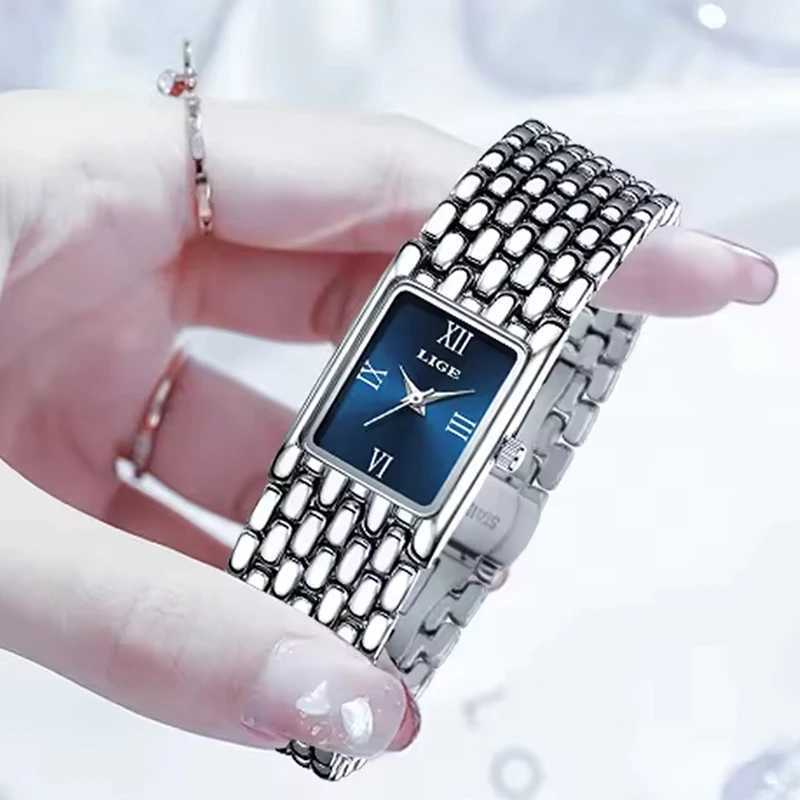 Lige Silver Watch for Women Square Ladies Quartz Watch Stainless Steel Womens Small Gold Watch Luxury Leisure Fashion WatchT250408