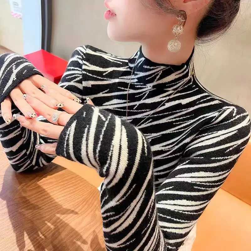Women Clothing Chic Half High Collar Long Sleeve Knit Pullovers Autumn Winter Elegant Slim All-match Sweaters Office Lady Tops C251110