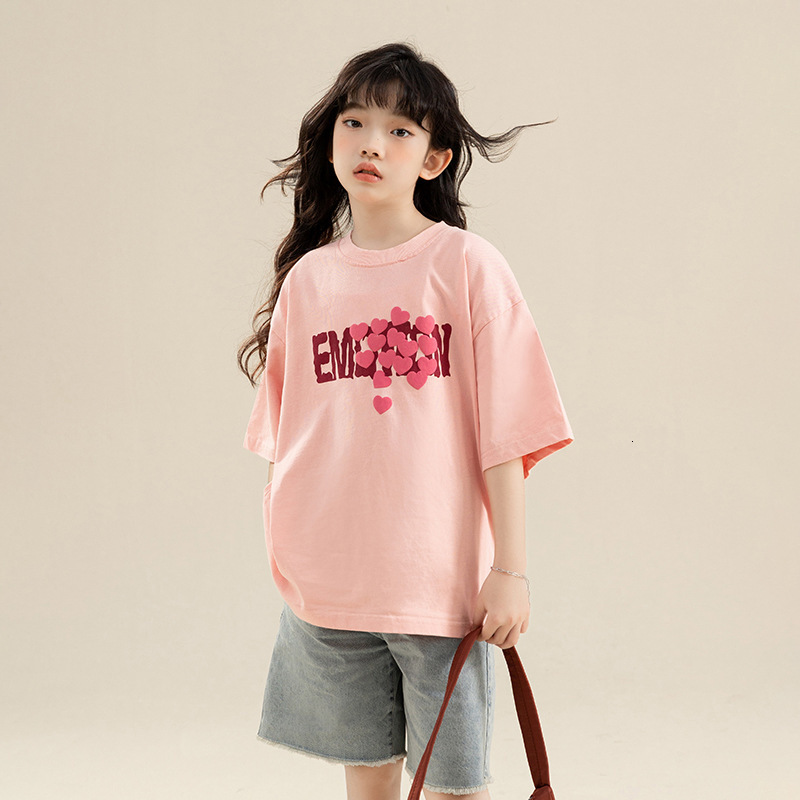 Ddmyshoesvip Summer New Short Sleeved T Shirt Mid Size Children S Pure Cotton Casual Loose Girls Printed Top Trendy
