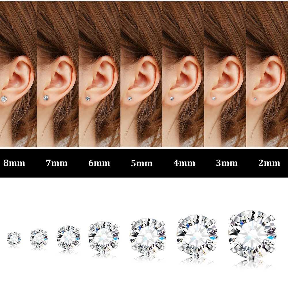 1 Pairs 18G Hypoallergenic Stainless Steel Cubic Zirconia Flatback Stud Earrings Ear Cartilage Piercings for Women Men 2-8mmC250407