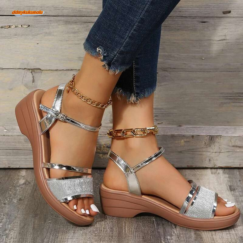 2022 Wedges For Women 4.5cm Heels golden Platform Women's Summer Shoes Chaussures Femme Sandals Size 41 ddmykukumalu
