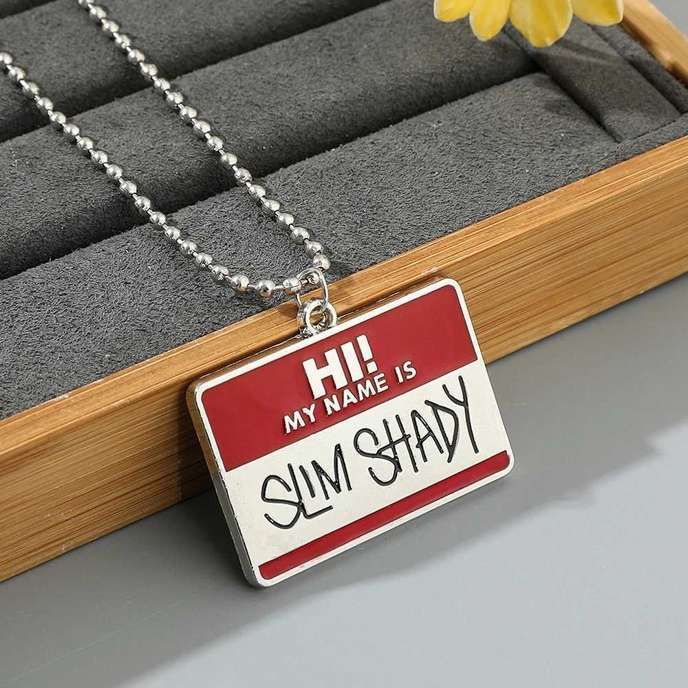 Cool Hi My Name Is Slim Shady Square Pendant Necklaces for Men Boys Personzed Accessory Bead Chain Jewelry Gifts for FriendsC250407