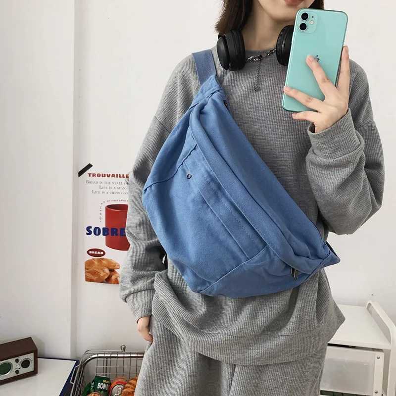 Fashionable and simple waist bag unisex canvas chest bag mobile phone bag street hip-hop strap large capacity womens cross body chest bag Z250407